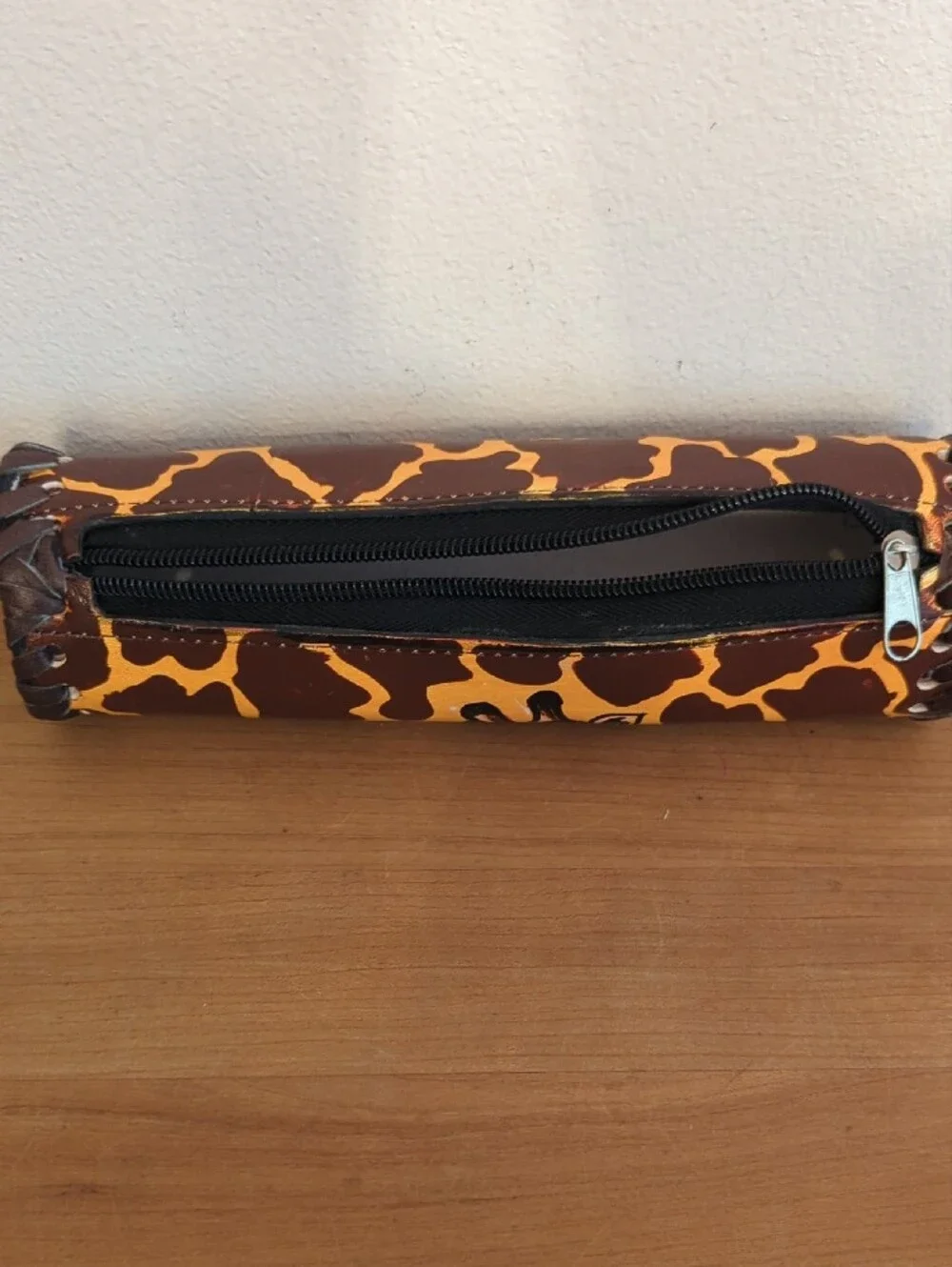 Giraffe Print Cylindrical Pencil Case - Brown/Yellow